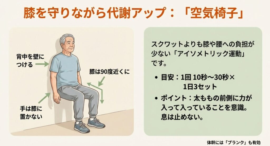 膝に負担をかけずに行う空気椅子トレーニングの正しいフォーム