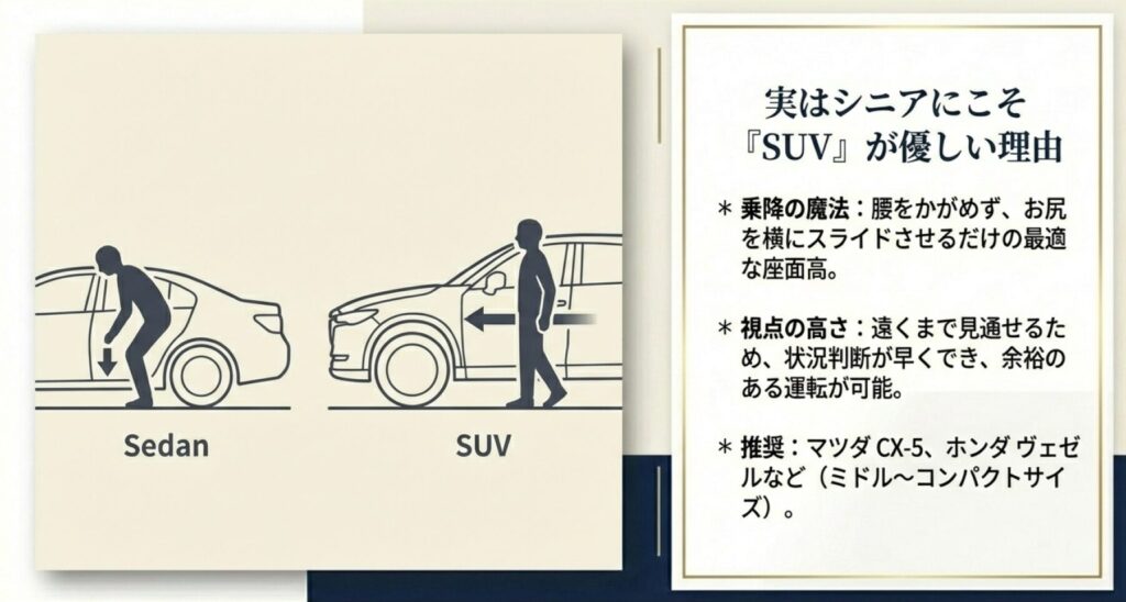 腰への負担が少なく視界が高いSUVがシニアの運転におすすめな理由